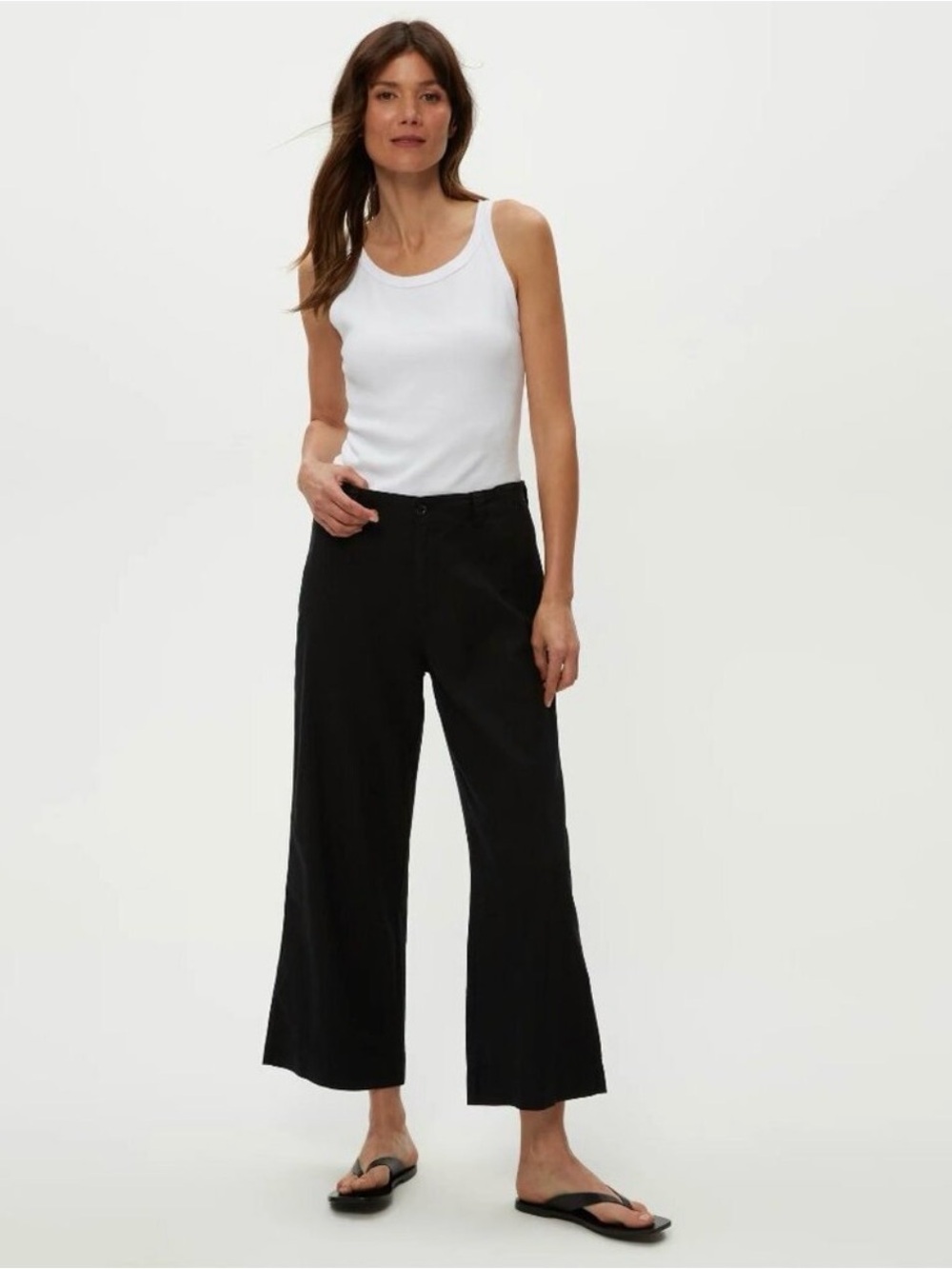 NWT $178 Michael Stars Geraldine Cropped Linen Blend Straight‎ Leg Trouser Large